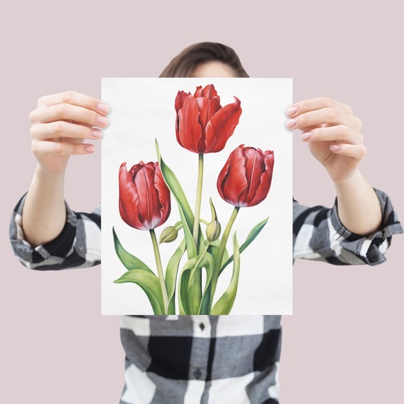 Watercolor Tulips Wall Art Illustration Print Poster Unframed - Picture 4 of 5